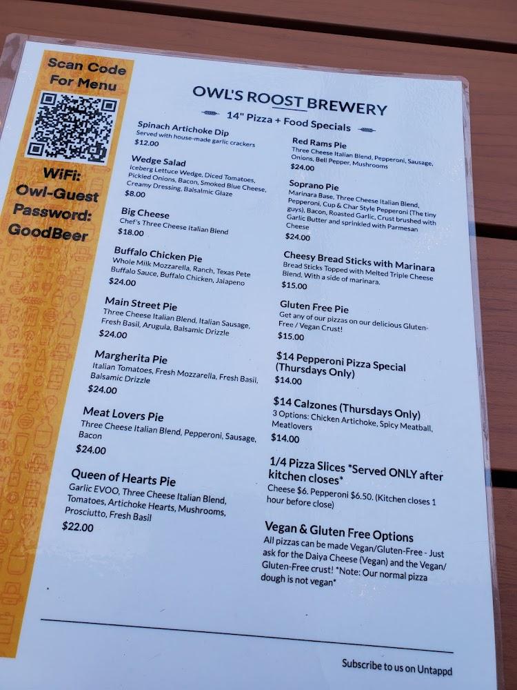 Owl's Roost Brewery Menu image 1